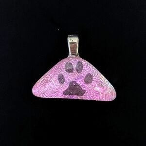 Pink Dichroic Glass Paw Print Pendant